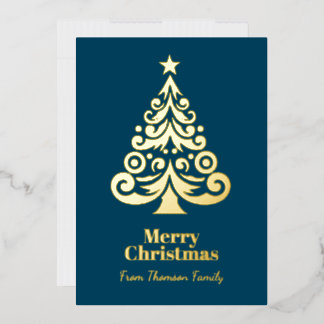 Personalized Teal Gold Foil Christmas Card