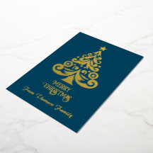 Personalized Teal Gold Foil Christmas Card