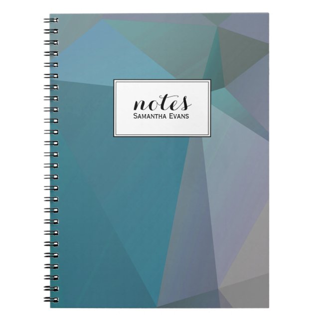 Personalized Teal Gray Geometric Shapes Pattern Notebook (Front)