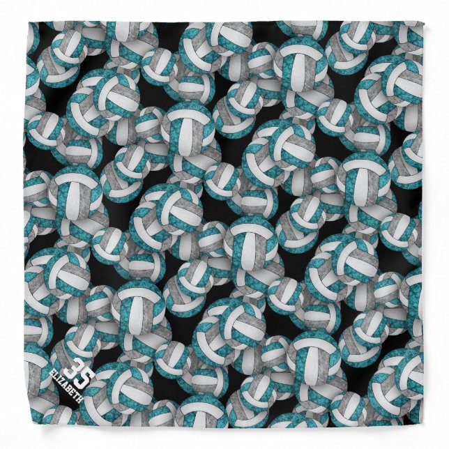 Personalized teal gray girly volleyballs bandana (Front)