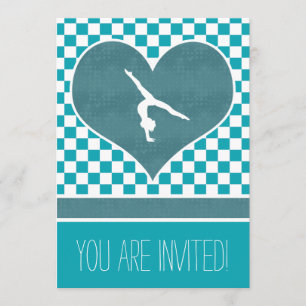 Personalized Teal Green Checkered Gymnastics Invitation