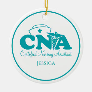 Personalized Teal Green White CNA Nurse Christmas Ceramic Ornament