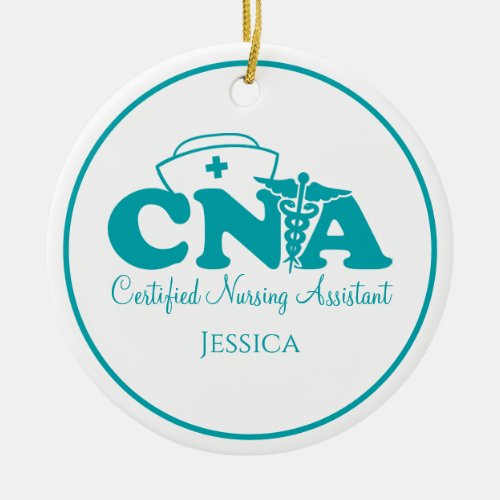 Personalized Teal Green White CNA Nurse Christmas  Ceramic Ornament