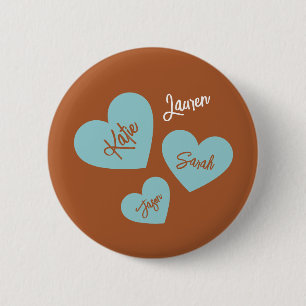 Personalized Teal Hearts With Children's Names Button