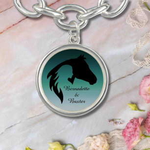Personalized Teal Horse and Owner Name Bracelet