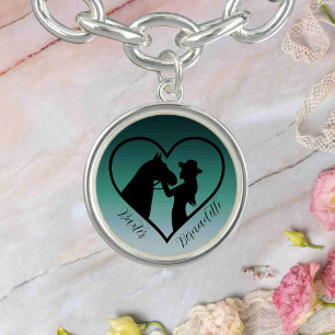 Personalized Teal Horse and Owner Name Bracelet