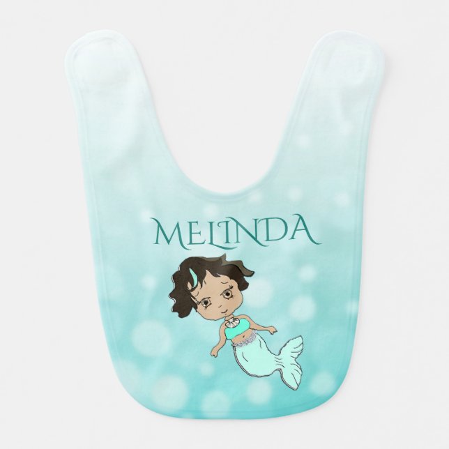Personalized Teal Mermaid Baby Girl Bib (Front)