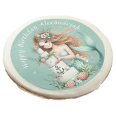 Personalized Teal Mermaid Beach Birthday favor Sugar Cookie (Angled)