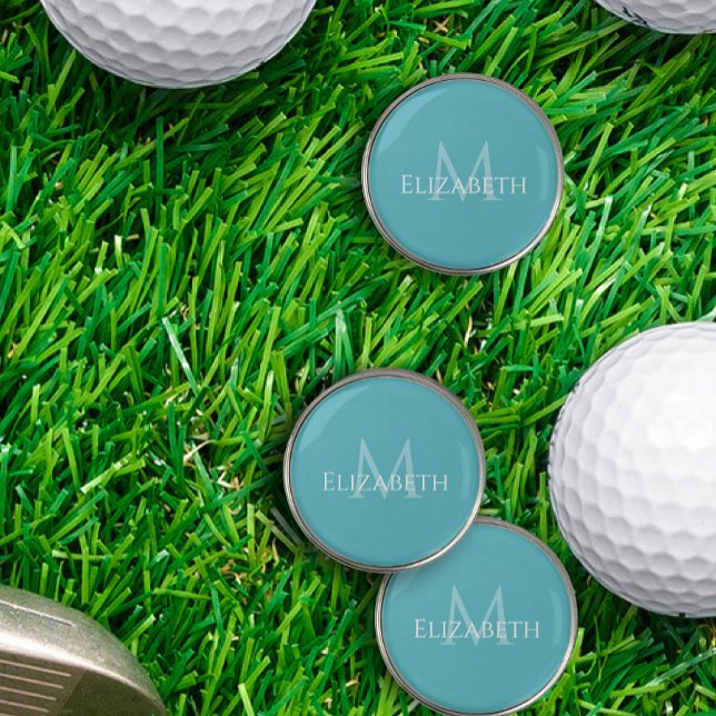 Personalized Teal Monogram Elegant Initial Name Golf Ball Marker (Personalized Teal Monogram Elegant Initial Name Golf Ball Marker)