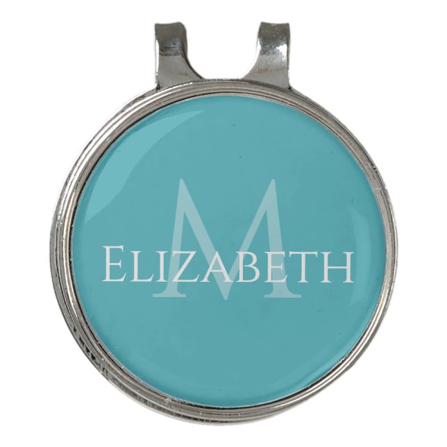 Personalized Teal Monogram Elegant Initial Name Golf Hat Clip (Front)