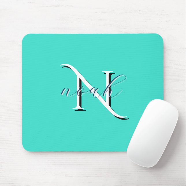 Personalized Teal Monogram Initial and Name Mouse Pad (With Mouse)