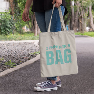 Personalized Teal Name Tote Bag
