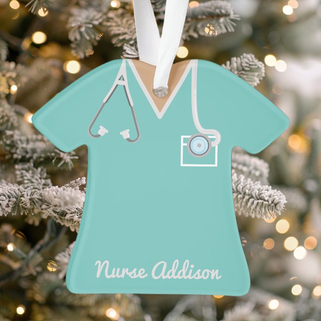 Personalized Teal Nurse Scrubs Nursing Gift Ornament (Creator Uploaded)