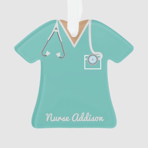 Personalized Teal Nurse Scrubs Nursing Gift Ornament