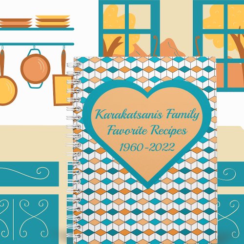 Personalized Teal Orange Geometric Keepsake Recipe Notebook