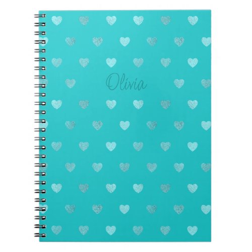 Personalized Teal Polka Dot Hearts Turquoise Notebook