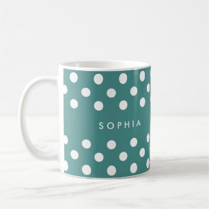 Personalized Teal Polka Dots Coffee Mug