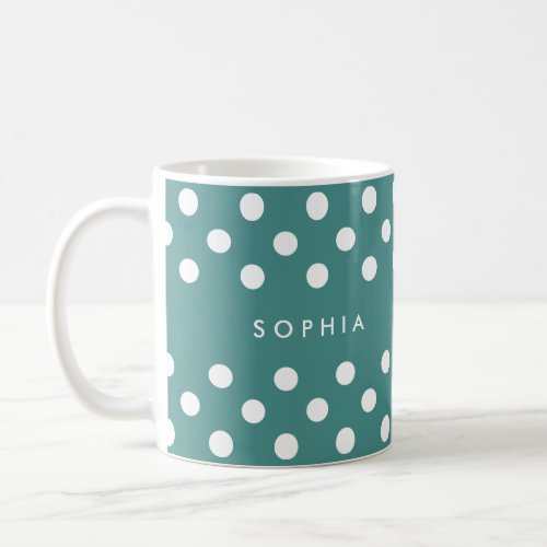 Personalized Teal Polka Dots Coffee Mug