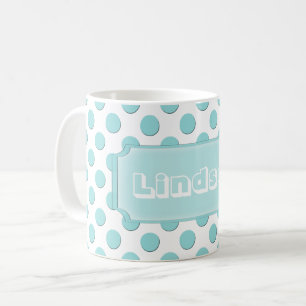 Personalized Teal Polka Dots Name Coffee Mug