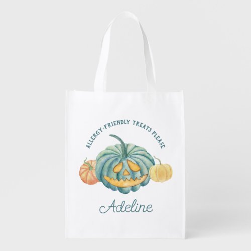 Personalized Teal Pumpkin Halloween Trick or Treat Grocery Bag
