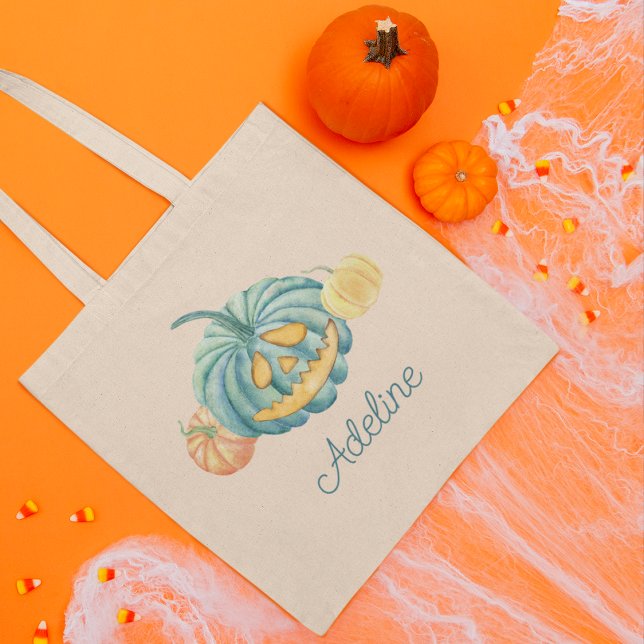 Personalized Teal Pumpkin Halloween Trick or Treat Tote Bag (Creator Uploaded)