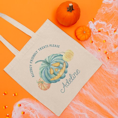 Personalized Teal Pumpkin Halloween Trick or Treat Tote Bag