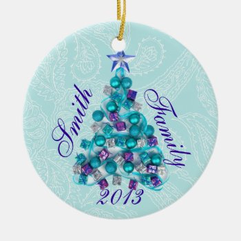 Personalized Teal Purple Christmas Tree Ornament by UniqueChristmasGifts at Zazzle