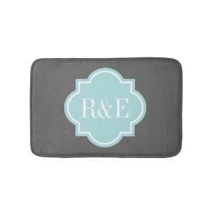 Personalized teal quatrefoil monogram bath mat