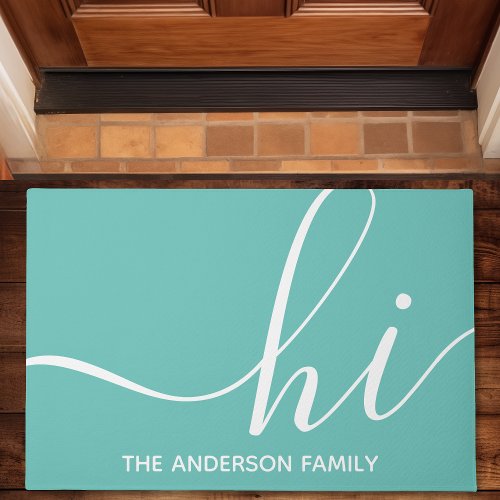 Personalized Teal Script Hi Doormat