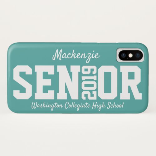 Personalized Teal Senior Block Letter Class 2019 iPhone XS Case