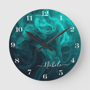 Personalized Teal Smoke Round Clock