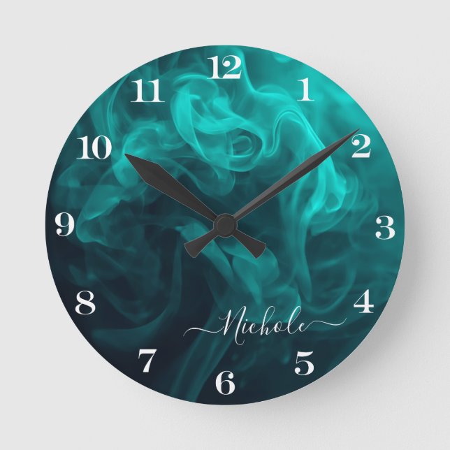 Personalized Teal Smoke Round Clock (Front)
