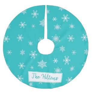 Personalized Teal Snowflake Christmas Skirt Brushed Polyester Tree Skirt