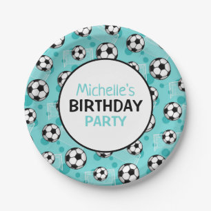 Personalized Teal Soccer Paper Plates