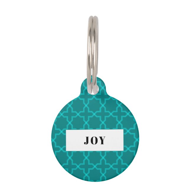Personalized Teal Star Pattern Pile Pet ID Tag (Front)