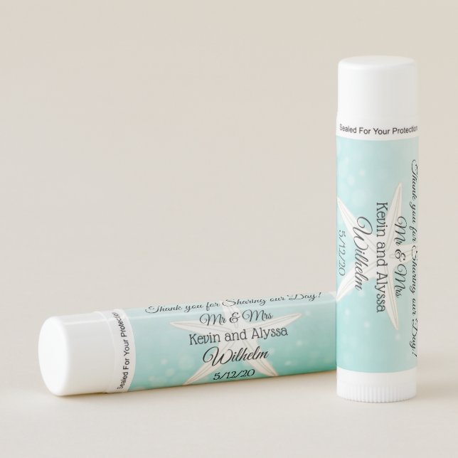 Personalized Teal Starfish Beachy Wedding Favors Lip Balm (Front)