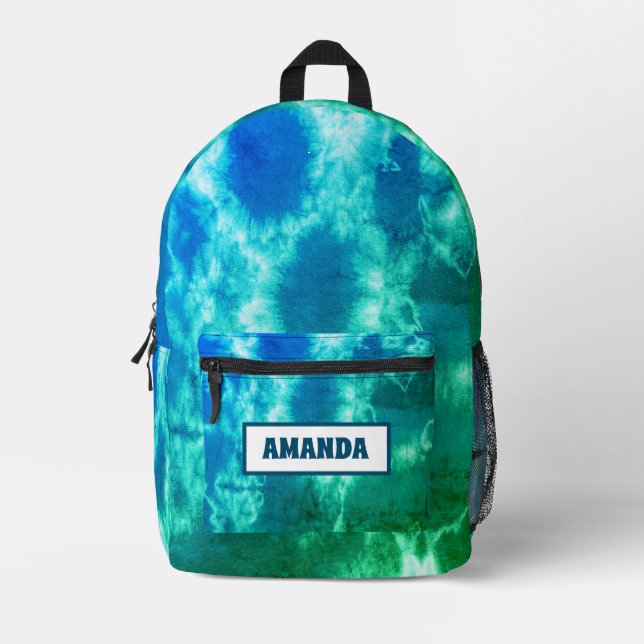 Personalized Teal Tie Dye  Printed Backpack (Front)