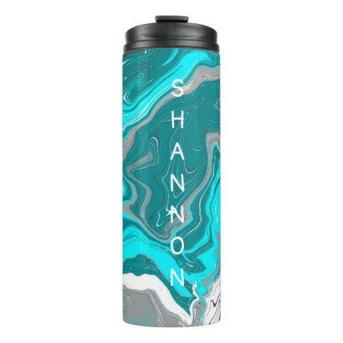 Personalized Teal Turquoise Marble Fluid Art    Thermal Tumbler