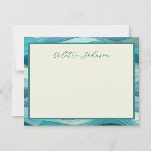 Personalized Teal Wave Border  Note Card