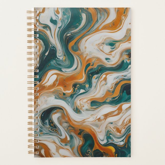 Personalized Teal Wave Swirl Print Planner (Front)