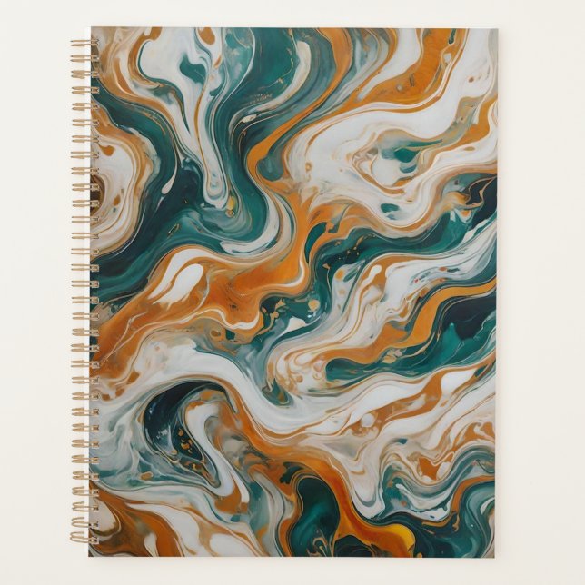 Personalized Teal Wave Swirl Print Planner (Front)