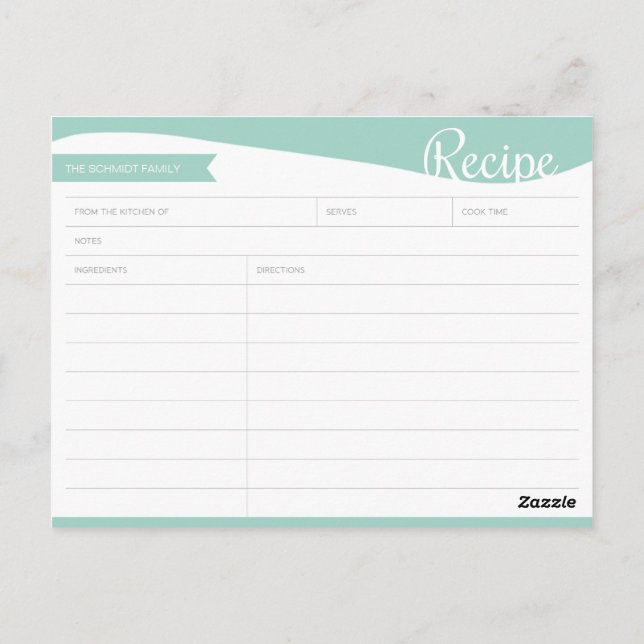 Personalized Teal & White Recipe Card (Back)