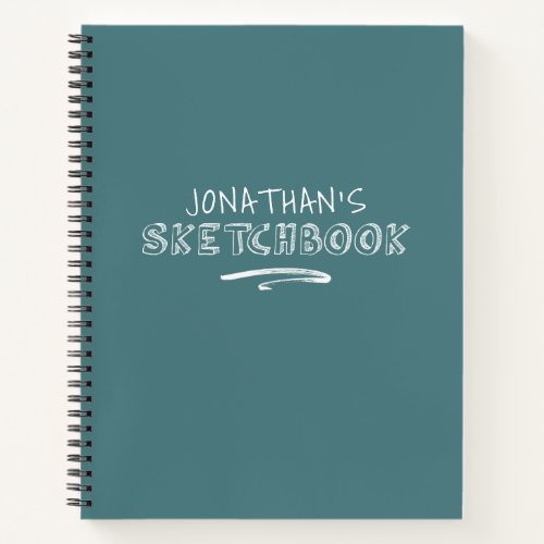 Personalized Teal White Sketchbook Notebook