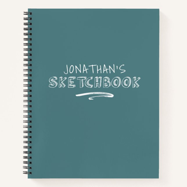 Personalized Teal White Sketchbook Notebook (Front)