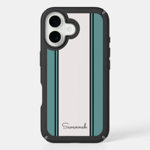 Personalized Teal with Name and Black Trim iPhone 16 Case