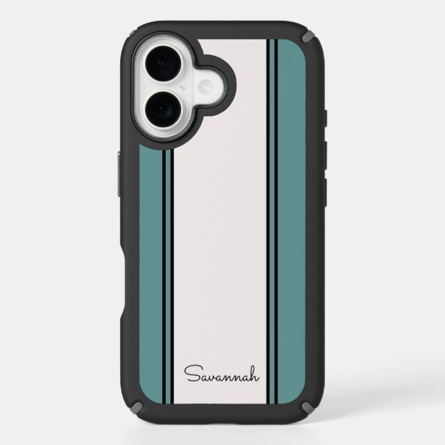 Personalized Teal with Name and Black Trim Speck iPhone Case (Front)