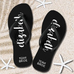 Personalized Team Bride Black and White Flip Flops<br><div class="desc">Black and white - or any color - flip flops personalized with your name and "Team Bride" or any wording you choose. Great bridesmaid gift, bachelorette party, flat shoes for the wedding reception, or a fun bridal shower favor. Change the color straps and footbed, too! More colors done for you...</div>