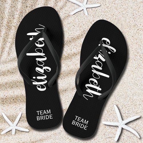 Personalized Team Bride Black and White Flip Flops