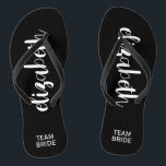 Personalized Team Bride Black Flip Flops<br><div class="desc">Black - or any color - flip flops personalized with a first name and "Team Bride" or any wording you choose. Great bridesmaid gift, bachelorette party, flat shoes for the wedding reception, or a fun bridal shower favor. Change the color straps and footbed, too! More colors done for you in...</div>
