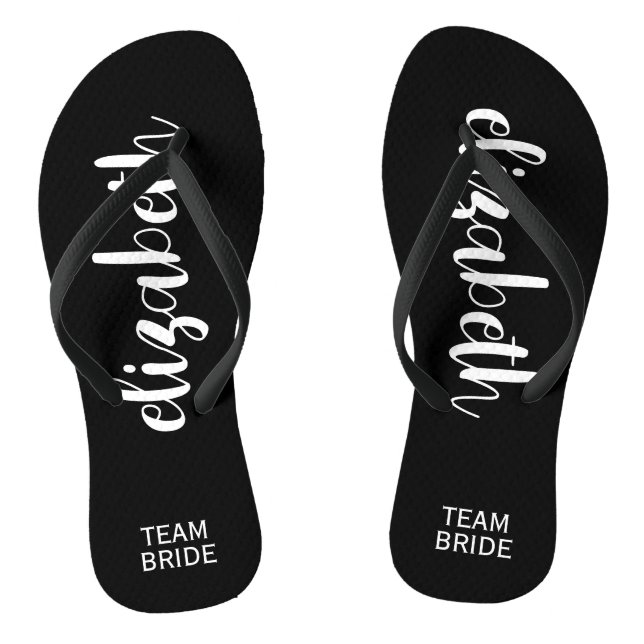 Personalized Team Bride Black Flip Flops (Footbed)